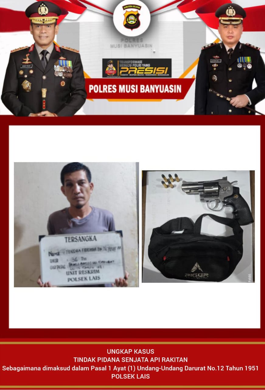 Atas Kepemilikan Senjata Api ilegal, satu pelaku di Lais kab. Muba ditangkap polisi Polsek Lais