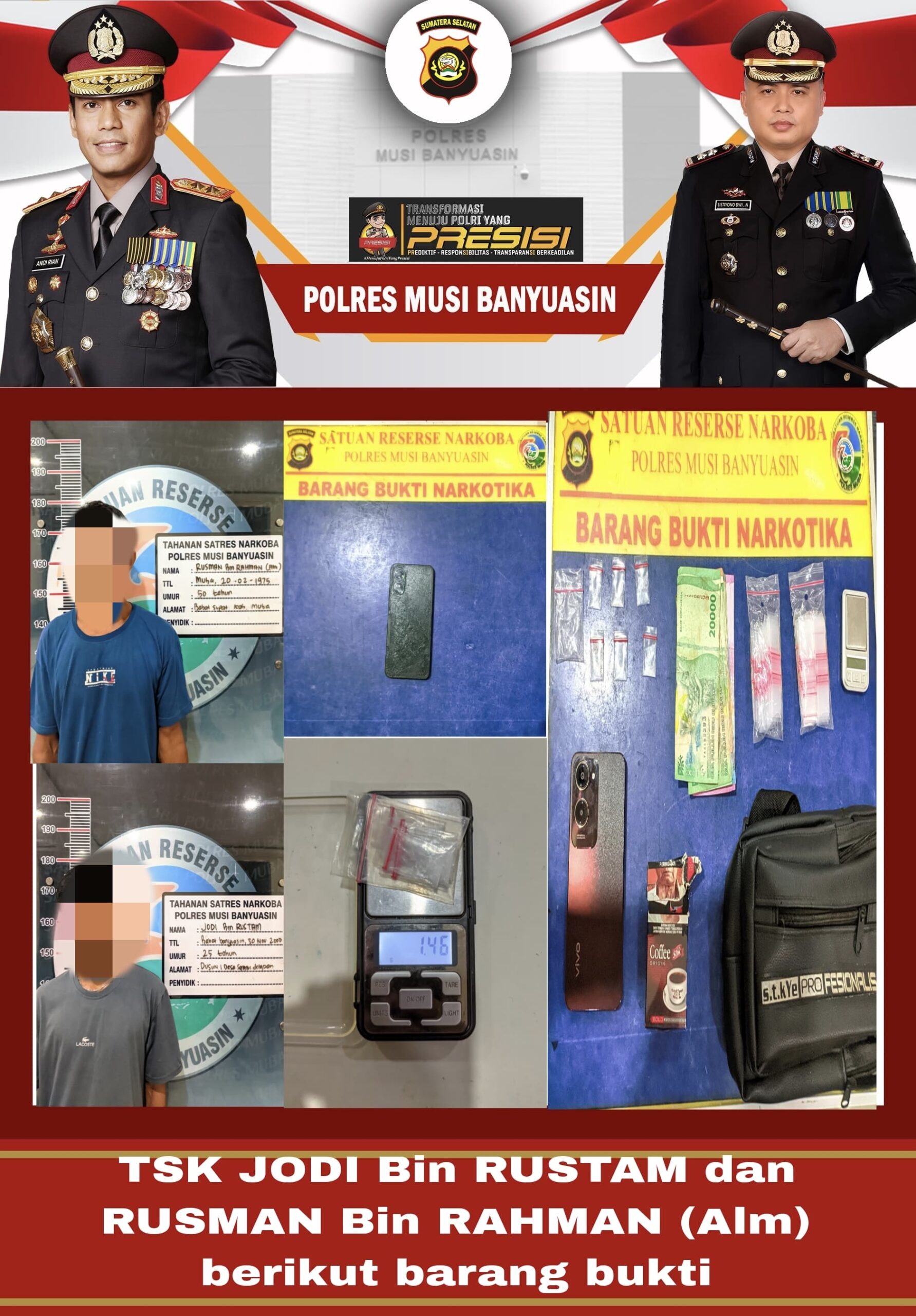 Dua Pengedar Narkoba di Muba, ditangkap Polisi di Pondok