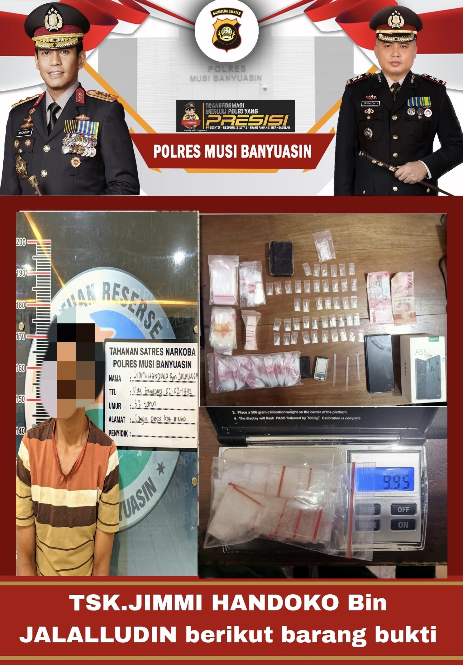 Polisi tangkap bandar narkoba serta amankan 44 Paket Sabu