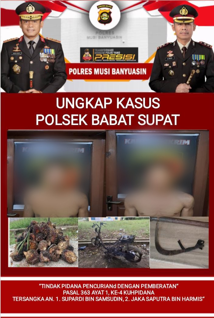 Dua dari Empat Pelaku Curi Sawit ditangkap Polsek Babat Supat