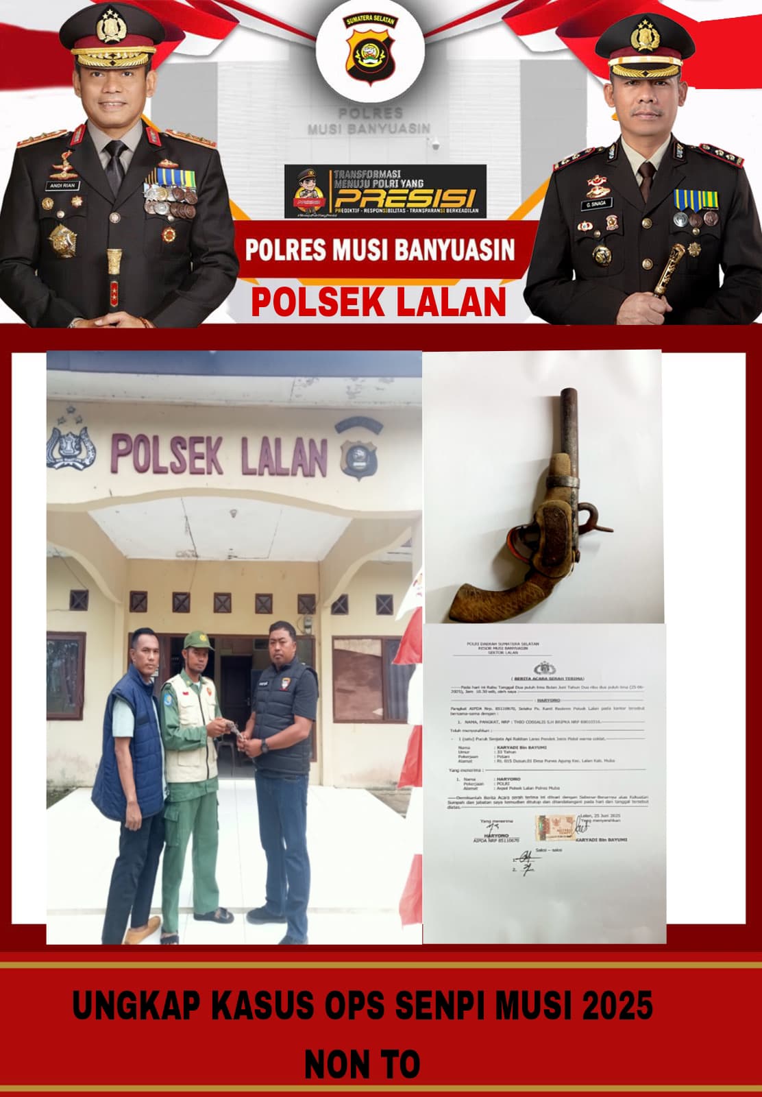 Polsek Lalan Terima Senpira dalam Ops Senpi Musi 2025