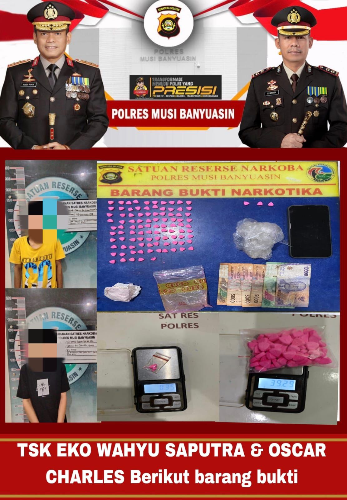 Polsek Tungkal Jaya Amankan 97 Butir Exstacy Dari Dua Pengedar