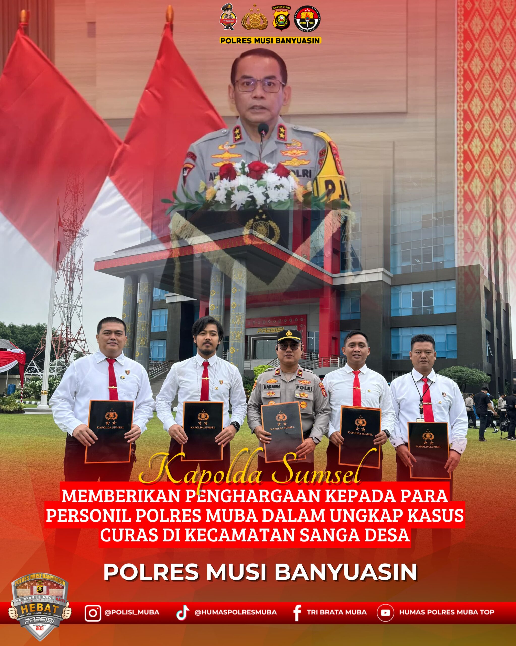 Berhasil Ungkap Kasus Curas, 6 Personil Polres Muba Terima Penghargaan Kapolda Sumsel