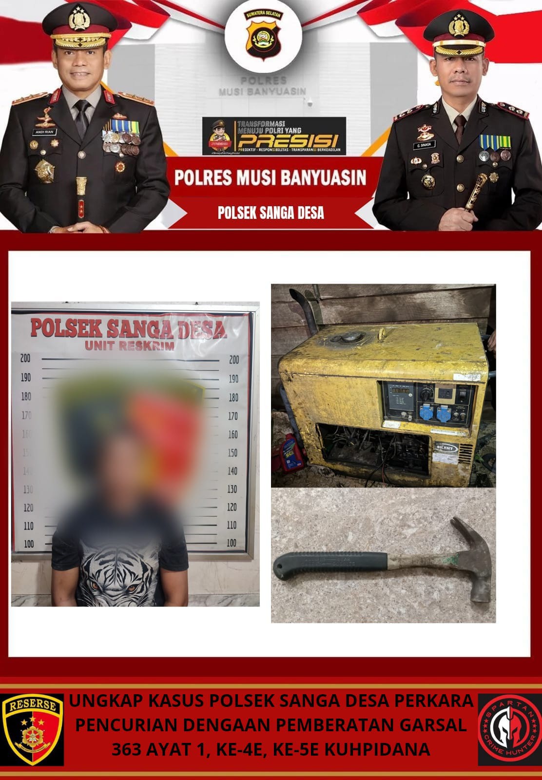Berdalih Masalah Hutang, Pelaku Curi Genset Ditangkap Polisi