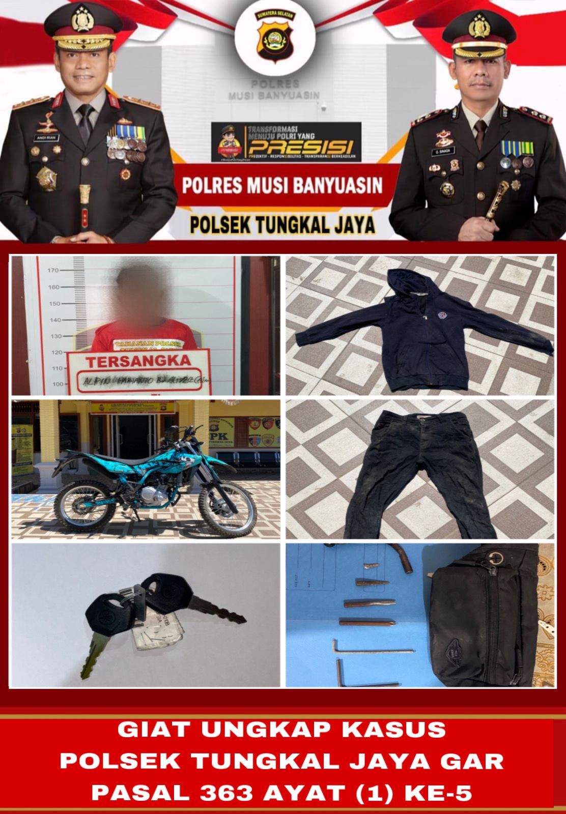 Kurang Dari 5 Jam, Pelaku Curat Diringkus Polsek Tungkal Jaya